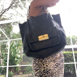 COACH “Kristin”black leather gold chain tote